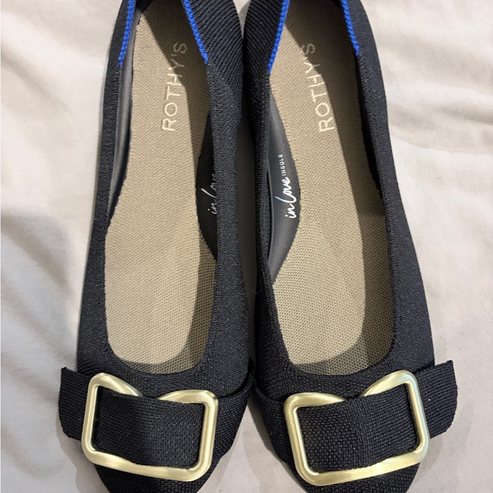 Rothy's Black Flats with Gold Accent